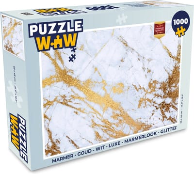 Puzzel Marmer - Goud - Wit - Luxe - Marmerlook - Glitter - Legpuzzel - Puzzel 1000 stukjes volwassenen
