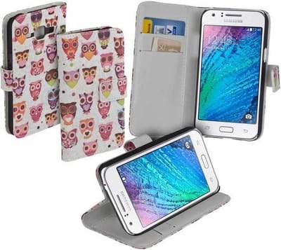 Wit uil design booktype Samsung Galaxy J1 hoesje