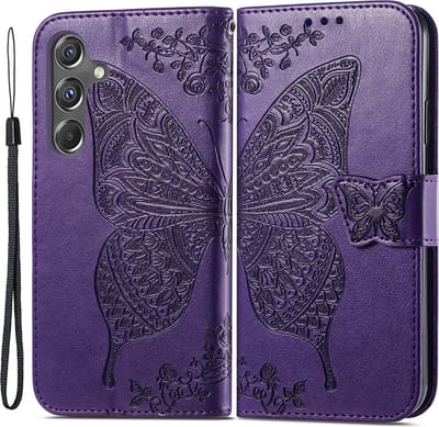 Coverup Hoesje - Geschikt voor Samsung Galaxy A15 Hoesje - Coverup Vlinder Book Case - Paars