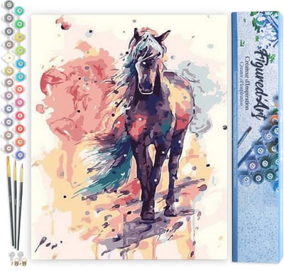 Figured'Art Schilderen op Nummer Volwassenen canvas Geschilderd paard - Handwerk acrylverf Kit DIY Compleet - 40x50cm zonder frame