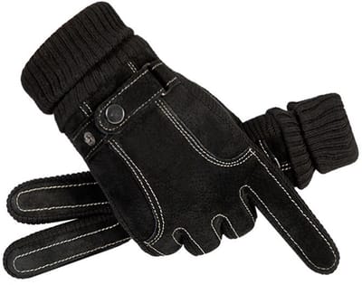 Handschoenen - handschoenen heren- Heren Winter - Warm Echt Leer - Touchscreen Handschoenen - Geschikt voor Koud Weer - Autorijden - Cadeau Echt Leren Handschoenen - Antislip Oppervlak - Fleece Voering - Verstelbaar (zwart - 26,5*11*3 cm)