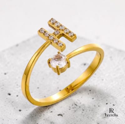 Leerella | H | Verstelbare Goudkleurige Initialen Ring - RVS Letter Ring met Zirconia Steentjes - Persoonlijke Naamring Dames