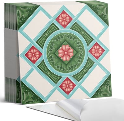 Coloray Plaktegels - Bloemenpatroon in een ruit Zelfklevende Tegels - 20 cm x 20 cm - Groente Plaktegels - 20 stuks - Vierkant PVC Tegels - Plaktegels Badkamer - Plaktegels Vloer - Vinyl Tegels Zelfklevend - Wandtegel Zelfklevend