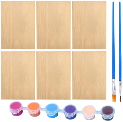 Dailygoods- Houtspaanders Handbeschilderd - 6 Stuks - Penselen - Lakkleuren - Creatief Materiaal - Hoogwaardig Multiplex - Schildermateriaal