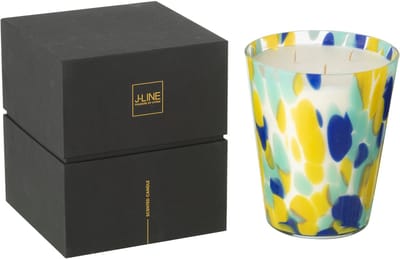 J-Line geurkaars Noa Strepen - White Tea - glas - blauw/geel - large - 95U