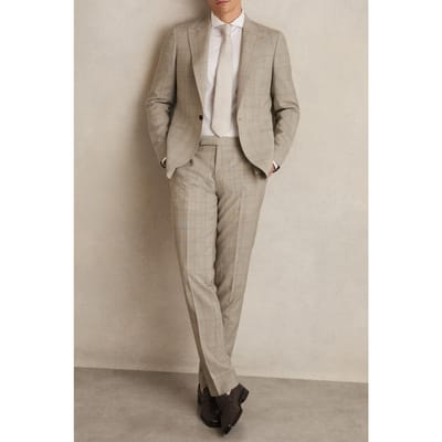 Reiss Prince Of Wales Check Mixer Trouser Oatmeal Brown Size: W28 | Tailored Pants Outlet | Heren | Beige