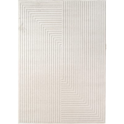 Buitenkleed NOVA – Indoor & Outdoor Vloerkleed– Japandi & Scandinavisch Design – Effen - 3D-Look - Weerbestendig & UV-proof - Creme- 80x150 CM