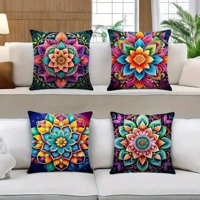 4 stuks Mandala Boheemse dubbelzijdige Bedrukte kussensloop Korte pluche Geschikt voor woonkamers slaapkamers banken sierkussenhoes 45x45cm
