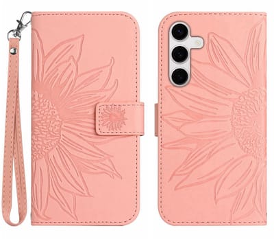 Coverup Hoesje - Geschikt voor Samsung Galaxy S25 FE Hoesje - Coverup Zonnebloem Book Case met Koord - Roze