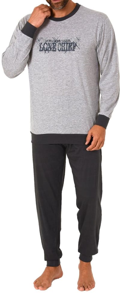 Herenpyjama met lange mouwen, met manchetten en opdruk vooraan - 212 101 10 903