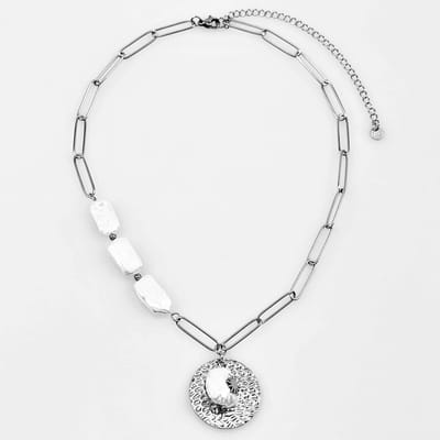 Paperclip Schakelketting Dames - RVS Wit Gold Plated - Dottillove Ketting met Zoetwaterparels
