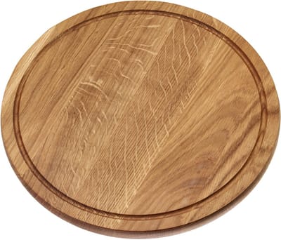 KADAX Ronde snijplank van eiken, antibacteriële snackplank, houten snijplank met speciale uitsparingen, ontbijtplank, snijonderlegger (diameter 35 cm)