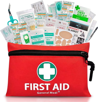 General Medi EHBO Kit 110 Delig - Complete Verbanddoos & EHBO Koffer - First Aid Kit voor Thuis, Auto & Reizen - Waterdichte EHBO Tas met Nooddeken