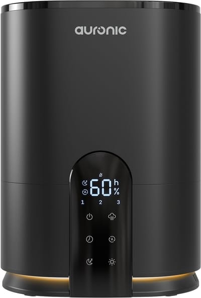 Auronic Luchtbevochtiger - 4 Liter - 40m2 - Geschikt voor Woonkamer, Kantoor, Slaapkamer, Babykamer en Meer - Met Aromatherapie - BPA-Vrij - Zwart
