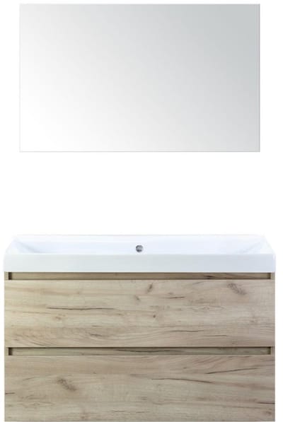 Maxx XL Badmeubelset 100 cm - Craft Oak - Wastafel Just Zonder Kraangat met Spiegel