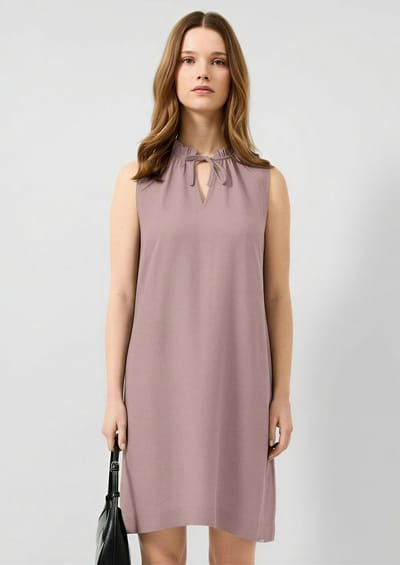 Viscose Mix Jurk met Strik bij de Hals Dames QS