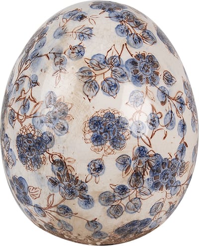 Clayre & Eef Decoratie Ei Ø 14x16 cm Beige Blauw Keramiek Bloemen