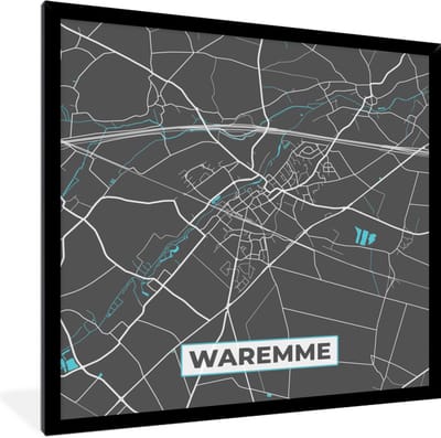 Fotolijst incl. Poster - Stadskaart – Grijs - Kaart – Waremme – België – Plattegrond - 40x40 cm - Posterlijst