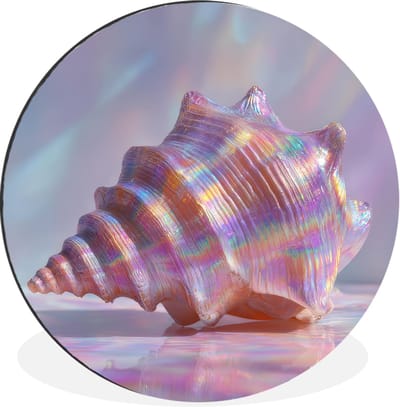 WallCircle - Wandcirkel - Muurcirkel - Schelp - Glanzend - Regenboogtinten - Aluminium - Dibond - 30x30 cm - Binnen en Buiten