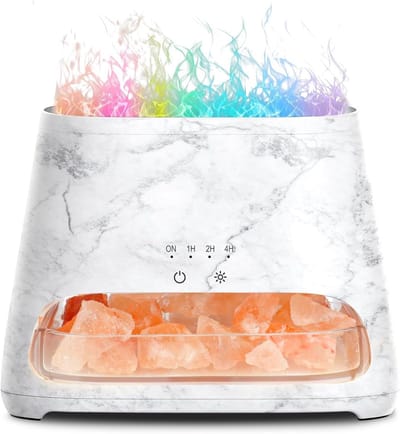 Aromadiffuser met salt range, Pakistan-lamp, 7 kleuren led-vlameffect, diffuser voor etherische oliën, ultrasone aromatherapie, luchtbevochtiger, automatisch uitschakelen, 150 ml (RGB marmer)