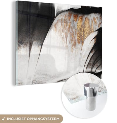 MuchoWow® Glasschilderij 120x90 cm - Schilderij acrylglas - Goud - Abstract - Design - Foto op glas - Schilderijen