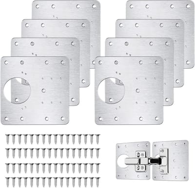 flintronic Scharnierreparatieplaat, 8 stuks deurscharnieren van roestvrij staal, reparatieplaten voor keukenkast, plat, met 64 schroeven