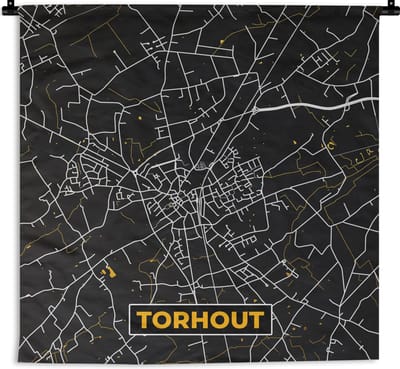 Wandkleed - Wanddoek - Stadskaart - Gold - Plattegrond - Torhout - Kaart - 180x180 cm - Wandtapijt