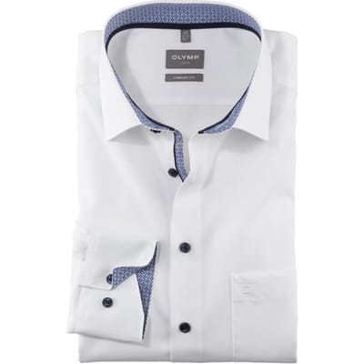 OLYMP Luxor comfort fit overhemd - wit (contrast) - Strijkvrij - Boordmaat: 44