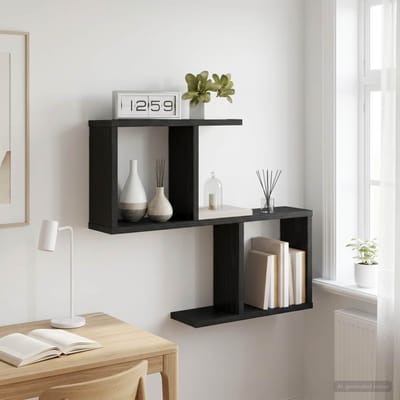 vidaXL - Wandplank - Zwart - eiken - 60 - x - 12 - x - 50,5 - cm - Bewerkt - hout