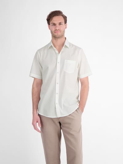 LERROS Casual overhemd met korte mouwen van katoen met streepstructuur , Maat: S , Kleur: WHITE , 100% katoen