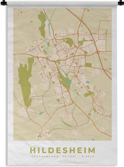 Wandkleed - Wanddoek - Hildesheim - Vintage - Stadskaart - Kaart - Plattegrond - 120x180 cm - Wandtapijt