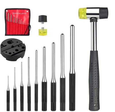 Pinponsset - Metaalpons Set - Metaalbewerking - Met Hamergereedschap - 13 stuks - Enkel attribuut