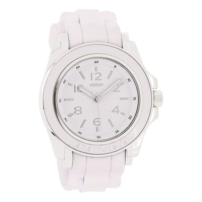 OOZOO Timepieces - Zilverkleurige horloge met oud roze rubber band - C4917
