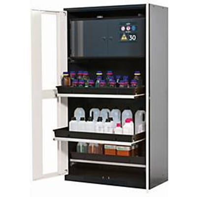 Chemicaliënkast asecos CS-CLASSIC-GF, scharnierende deuren met glasuitsparing, front zuiver wit, B 1055 x D 520 x H 1950 mm