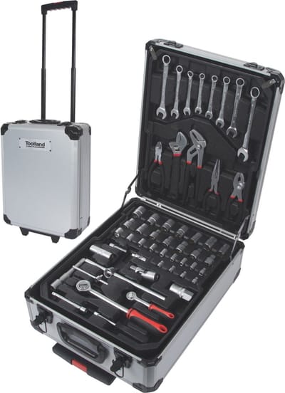 Toolland gereedschapskoffer gevuld, 260-delig, gereedschapsset gereedschapskast, gereedschapskist, gereedschapstrolley, met wielen en telescopisch handvat, aluminium