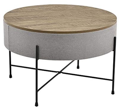 Salontafel met Opbergruimte - Koffietafel Hoektafel - Woonkamer Organisatie - Ronde Houtlook Blad - 40x60 cm - Grijs en Zwart