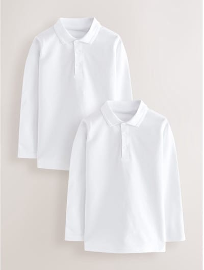 Next - Jongens - Set van 2 schoolpoloshirts met lange mouwen - Wit