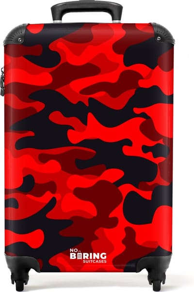 NoBoringSuitcases.com® - Koffer camouflage rood - Trolley - 55x35x25