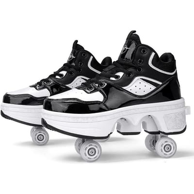 Chaussures à roulettes Runaway Patins à roulettes Runaway à quatre roues Adultes Peuvent Marcher et Patiner Patins Chaussures à poulies pour élèves d'école primaire 44 black