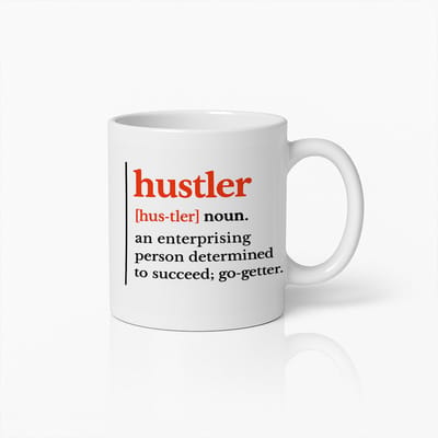 “Hustler” Definitie Mok – Motiverende Ondernemers Quote – 330 ml Witte Koffiebeker voor Doorzetters