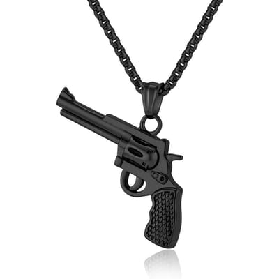 Europese en Amerikaanse Hip Hop Titanium Staal Revolver Ketting Niche Persoonlijkheid Heren Mode Outfit Matching gray