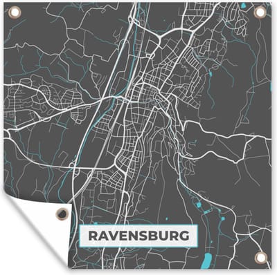 Tuin poster Blauw – Duitsland – Plattegrond – Stadskaart – Kaart – Ravensburg - 200x200 cm - Tuindoek