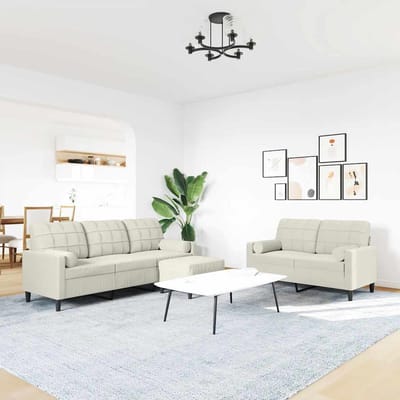 vidaXL - 3-delige - Loungeset - met - kussens - en - bolsters - fluweel - crèmekleurig