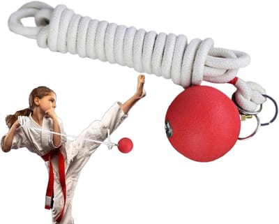 Oefen Bal met Touw - Gooi Trainer - Vechtsport Training - Versterkt met Metaal - 3.5 Meter Touw - Zwart