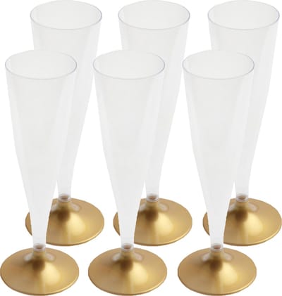 Santex Champagneglazen - 20x - plastic - 140 ml - goud - herbruikbaar