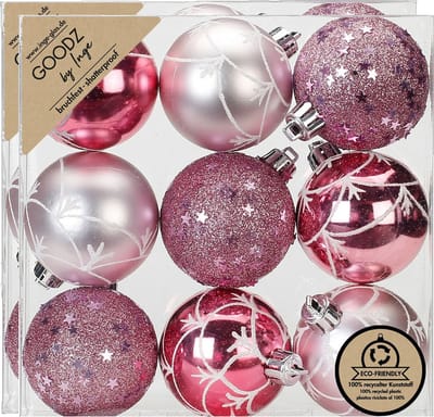 Inge Christmas Goodz luxe kerstballen- 18x - 6 cm -kunststof -roze