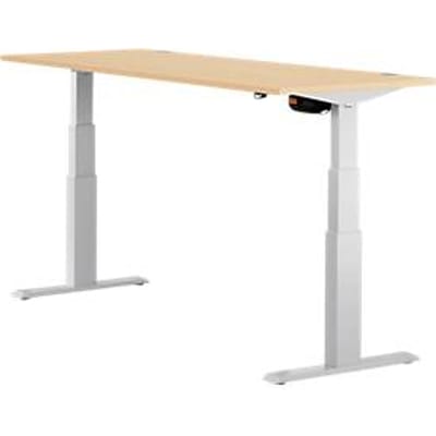 Schäfer Shop Select ERGO-T bureau, elektrisch in hoogte verstelbaar, rechthoekig, T-poot, B 1800 x D 800 x H 640-1300 mm, ahorn decor/blank aluminium
