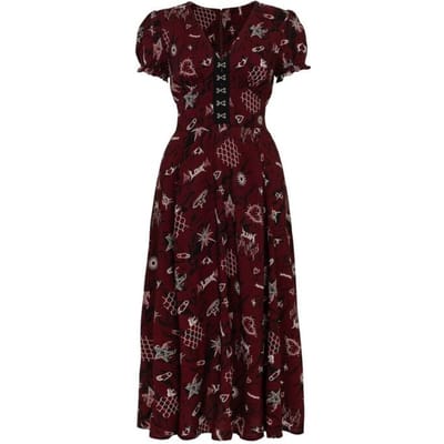 Hell Bunny Maxi-jurk - Doomed Dress - XS tot 4XL - voor Vrouwen - rood-zwart-wit