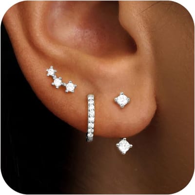 Set van 3 paar Huggie Hoop Oorstekers voor meerdere piercingen, hypoallergeen 925 sterling zilver, postdainty geboortesteen, modesieraad, geschenken