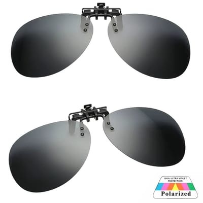 Fako Sunglasses® - Clip On Voorzet Zonnebril Piloot - Overzet Clip-on - Polariserend - Polarized - Piloten Bril - Opklapbaar - 136x50mm - Zwart